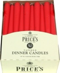 Prices Tapered Dinner Candle Unwrapped 50pk Red