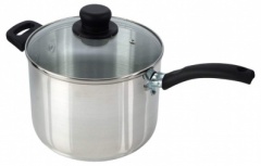 22cm (9'') Polished Saucepan with Glass Lid