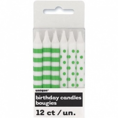 12 Lme Grn Strp/dot Bday Candle