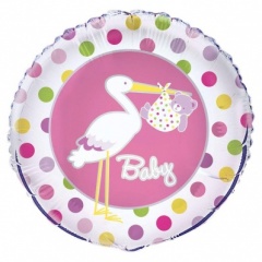 18'' Pkg Baby Girl Stork Foil Balloon