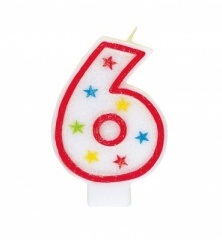 Number 6 Glitter Birthday Candle with Happy Birthday Decoration