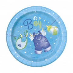 8 Blue Clothesline Baby Shower 7'' Plate