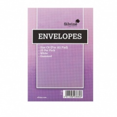 Silvine C6 White Gummed Envelopes 25pk