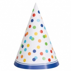 UNIQUE 8 RNBW POLKA DOT PARTY HAT