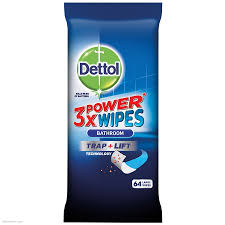 DETTOL 3 X POWER BATHROOM WIPES 64'S