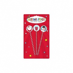 3 Pk Round Christmas Pencil Toppers (ED 6337)