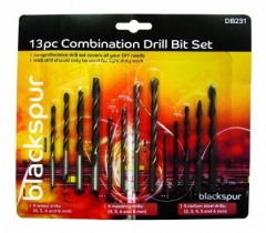 Blackspur 13pc Combination Drill Bit Set for Wood/Masonry/Metal