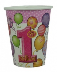 8 FIRST B'DAY PINK 9 OZ CUPS