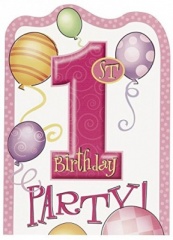 8 FIRST B'DAY PINK INVITATIONS