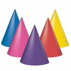 8 PARTY HATS - ASSORTED COLOURS