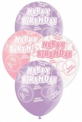 6 12'' Pink Hb Glitz Balloons