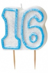 Glitz Blue Numeral 16 Candle