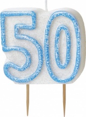 Glitz Blue Numeral 50 Candle