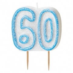 Glitz Blue Numeral 60 Candle