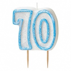 Glitz Blue Numeral 70 Candle