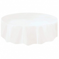 WHITE ROUND TABLECOVER 84 IN DIA