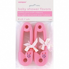 4 Pink Ribbon Baby Pin Favors