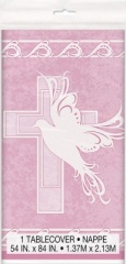 DOVE CROSS PINK TABLECOVER PLASTIC