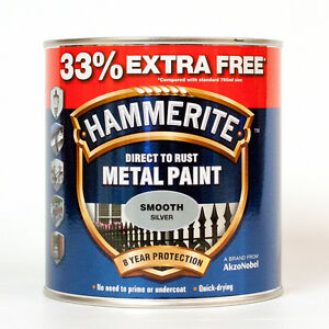 Hammerite Metal Paint - Smooth Silver - 750ml + 33% = 1L Tin (5158234 ...