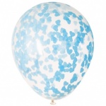 Blue Hearts Baby Shower Clear Balloons with Heart Confetti, 16''