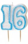 Glitz Blue Numeral 16 Candle