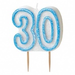 Glitz Blue Numeral 30 Candle