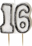 Glitz Black Numeral 16 Candle