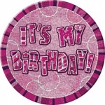 Pink Glitz 6'' Badge- Birthday